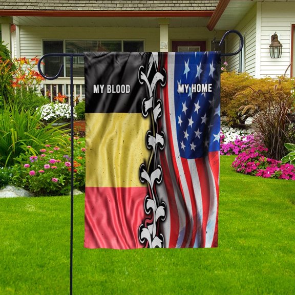 Flags-Belgian American My Home My Blood Flag Belgian Part Garden Flag (11.5x17.5) Double Sided-USA Flags Premium Polyester-Decorative Indoor Outdoor Flag