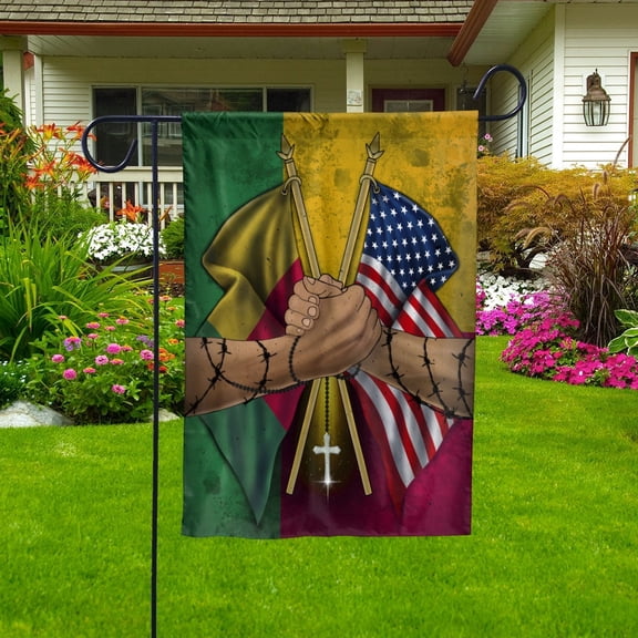 Flags Beninese Handshake American Flag Friendship USA Benin Beninese Part Garden Flag, Double-Sided Decorative Outdoor Flag, Polyester Yard Flag 12 x 18 in