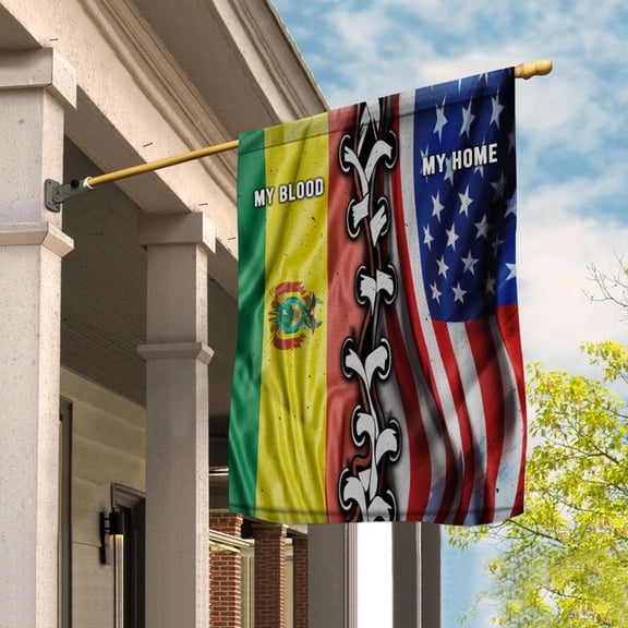 Bolivian American My Home My Blood Heritage House Flag, Double-Sided Outdoor Yard Decor 29.5 x 39.5 Inch