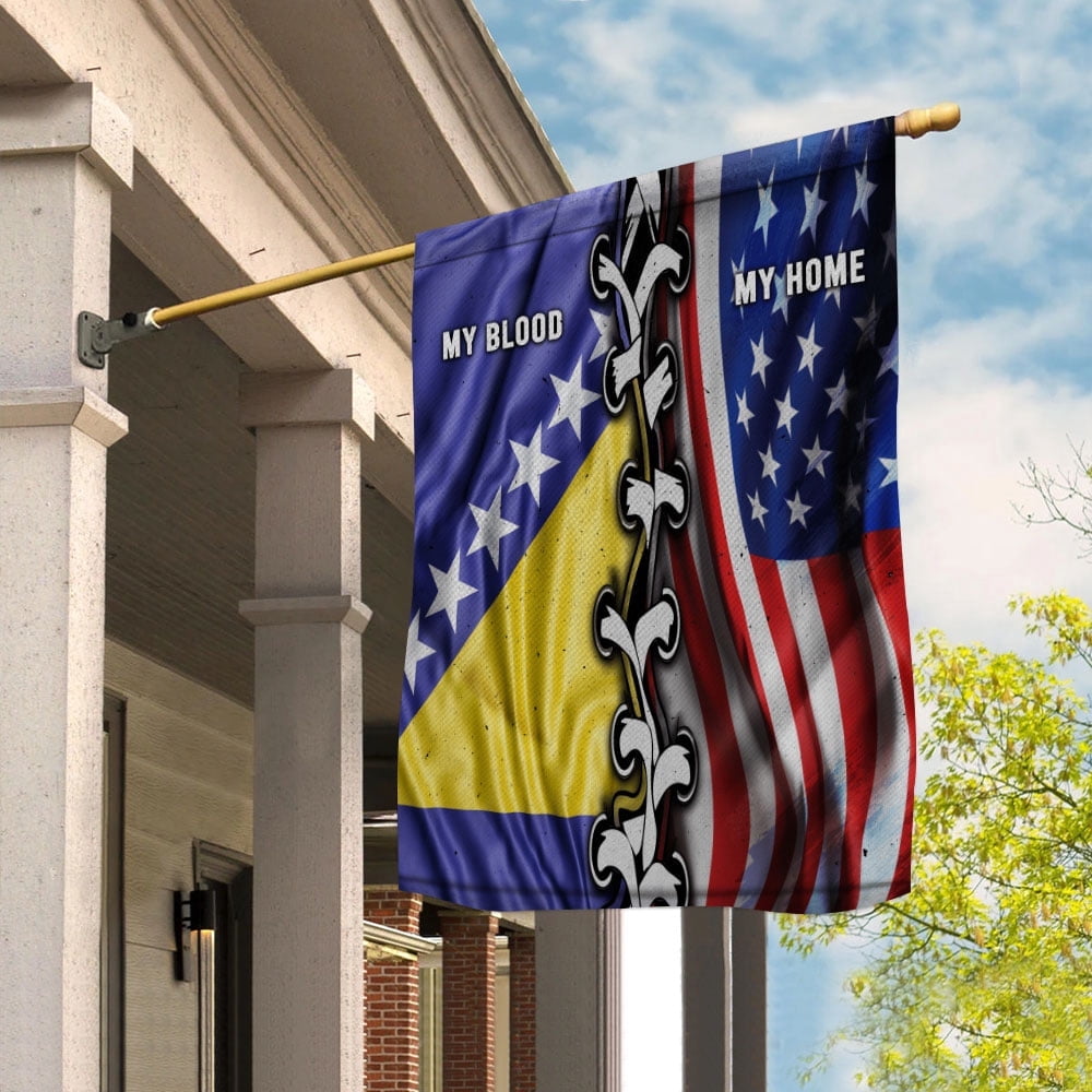 Flags-Bosnian American My Home My Blood Flag Bosnian Part House Flag, Double-Sided Decorative Outdoor Flag, Patriotic Polyester Yard Flag 29.5 x 39.5 in