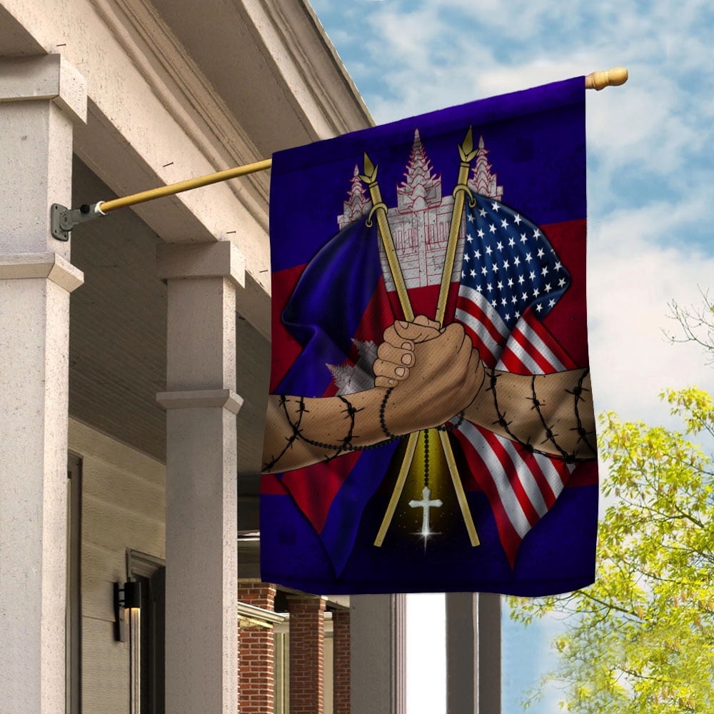 Flags Cambodian Handshake American Flag Friendship USA Cambodia Cambodian Part House Flag, Double-Sided Decorative Outdoor Flag, Patriotic Polyester Yard Flag 29.5 x 39.5 in