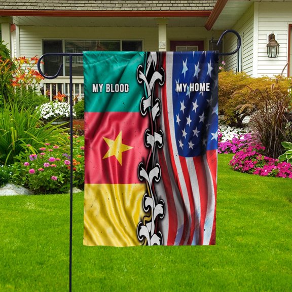 Flags-Cameroonian American My Home My Blood Flag Cameroonian Part Garden Flag, Double-Sided Decorative Outdoor Flag, Patriotic Polyester Yard Flag 12 x 18 in