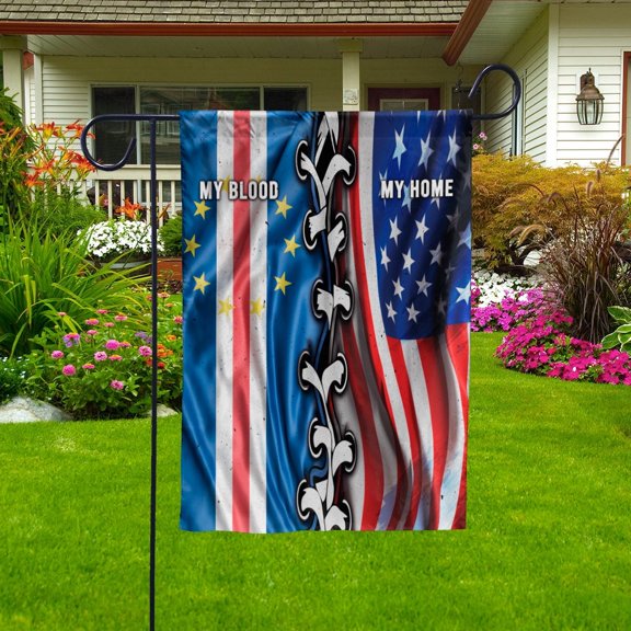 Flags-Cape Verdean American My Home My Blood Flag Cape Verdean Part Garden Flag, Double-Sided Decorative Outdoor Flag, Patriotic Polyester Yard Flag 11.5 x 17.5 in