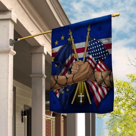Flags Cape Verdean Handshake American Flag Friendship USA Cape Verde Cape Verdean Part House Flag, Double-Sided Decorative Outdoor Flag, Patriotic Polyester Yard Flag 29.5 x 39.5 in