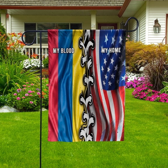 Flags-Colombian American My Home My Blood Flag Colombian Part Garden Flag, Double-Sided Decorative Outdoor Flag, Polyester Yard Flag 12 x 18 in