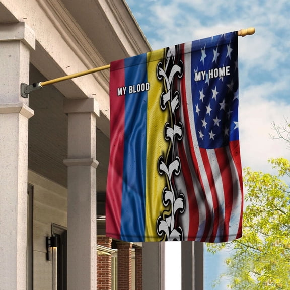 Flags-Colombian American My Home My Blood Flag Colombian Part House Flag, Double-Sided Decorative Outdoor Flag, Patriotic Polyester Yard Flag 29.5 x 39.5 in