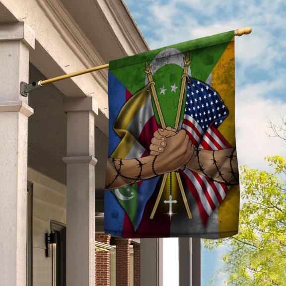 Flags Comoran Handshake American Flag Friendship USA Comoros Comoran Part House Flag (29.5x39.5) Double Sided-USA Flags Premium Polyester-Decorative Indoor Outdoor Flag