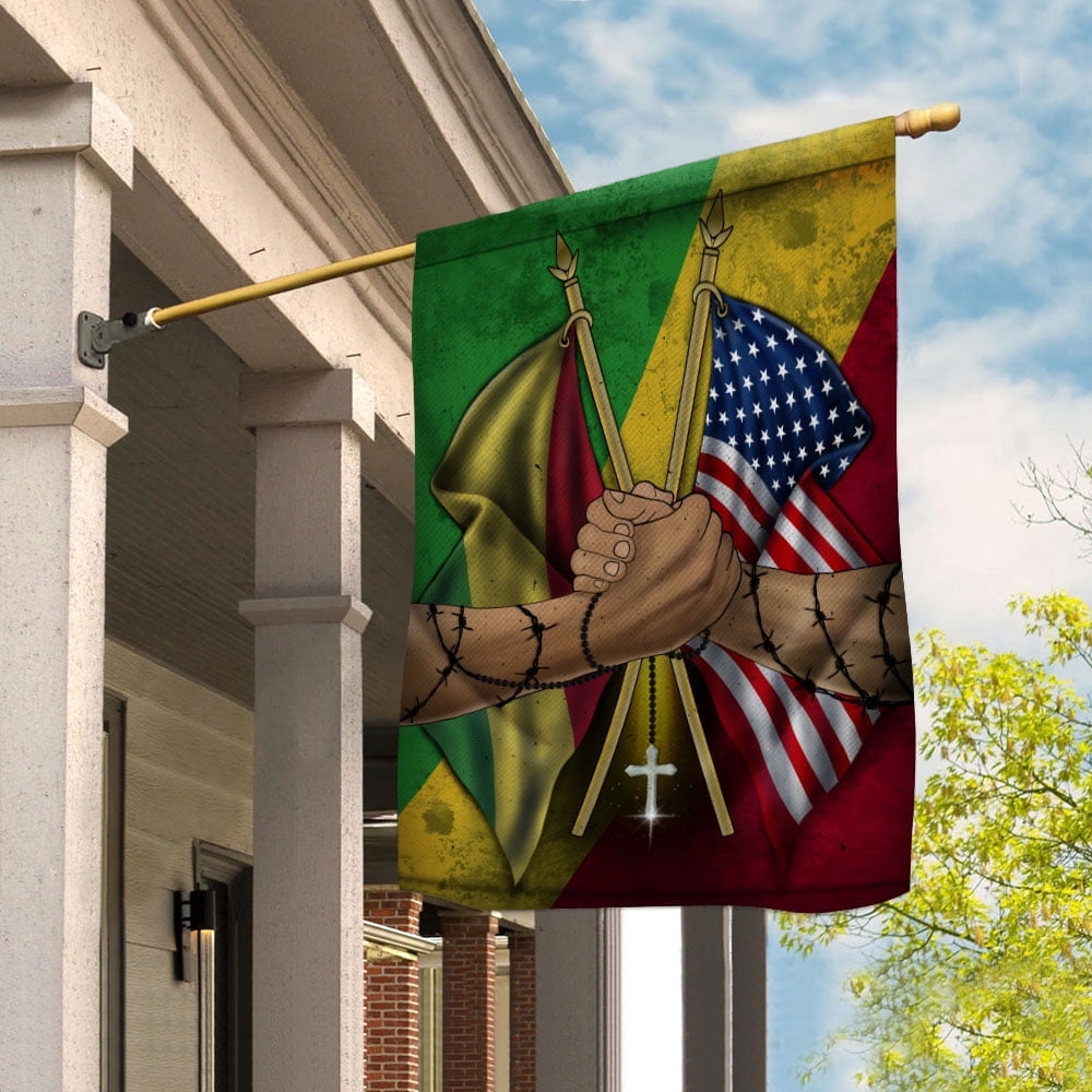 Flags Congolese Handshake American Flag Friendship USA Republic Of The Congo Congolese Part House Flag, Double-Sided Decorative Outdoor Flag, Patriotic Polyester Yard Flag 29.5 x 39.5 in