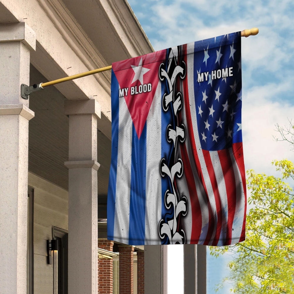 Flags-Cuban American My Home My Blood Flag Cuban Part House Flag, Double-Sided Decorative Outdoor Flag, Patriotic Polyester Yard Flag 29.5 x 39.5 in