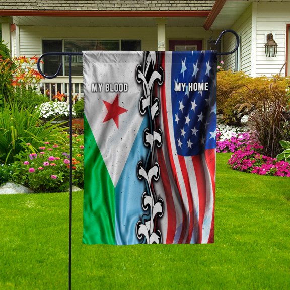 Flags-Djiboutian American My Home My Blood Flag Djiboutian Part Garden Flag (11.5x17.5) Double Sided-USA Flags Premium Polyester-Decorative Indoor Outdoor Flag
