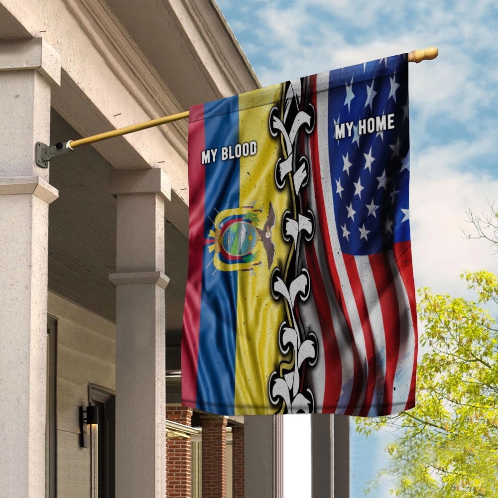 Flags-Ecuadorian American My Home My Blood Flag Ecuadorian Part House Flag, Double-Sided Decorative Outdoor Flag, Patriotic Polyester Yard Flag 29.5 x 39.5 in