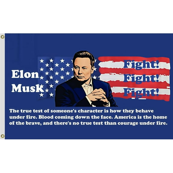 Flags, Elon M-usk Fight Flag, Blue, America, 5X8FT, Double Stitched with Brass Grommets, For Room Teen Cool Tapestry For Dorm Wall Decor For Porch, Indoor Outdoor Flags, Gifts (5X8)