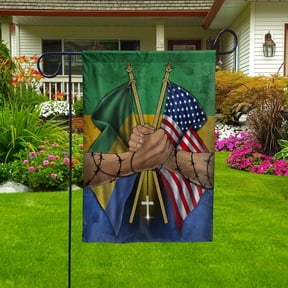 Gabonese Handshake American Friendship USA Gabon Part Garden Flag, Double-Sided Outdoor Yard Decor 11.5 x 17.5 Inch