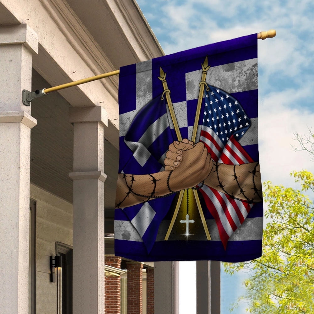Flags Greek Handshake American Flag Friendship USA Greece Greek Part Garden Flag, Double-Sided Decorative Outdoor Flag, Patriotic Polyester Yard Flag 12 x 18 in