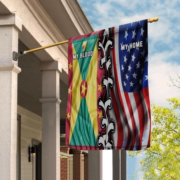 Flags-Grenadian American My Home My Blood Flag Grenadian Part House Flag, Double-Sided Decorative Outdoor Flag, Patriotic Polyester Yard Flag 29.5 x 39.5 in