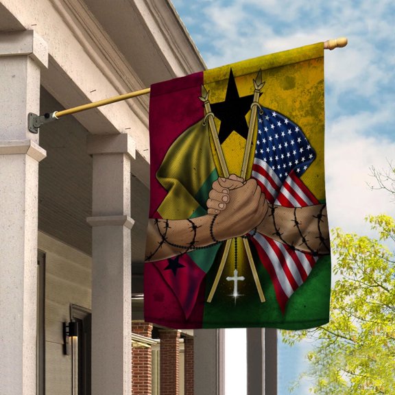 Flags Guinea Bissauan Handshake American Flag Friendship USA Guinea Bissau Guinea Bissauan Part Garden Flag, Double-Sided Decorative Outdoor Flag, Polyester Yard Flag 12 x 18 in