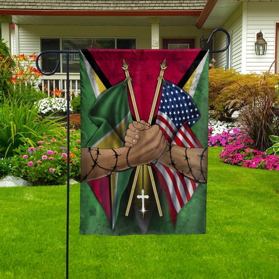 Flags Guyanese Handshake American Flag Friendship USA Guyana Guyanese Part Garden Flag, Double-Sided Decorative Outdoor Flag, Polyester Yard Flag 12 x 18 in