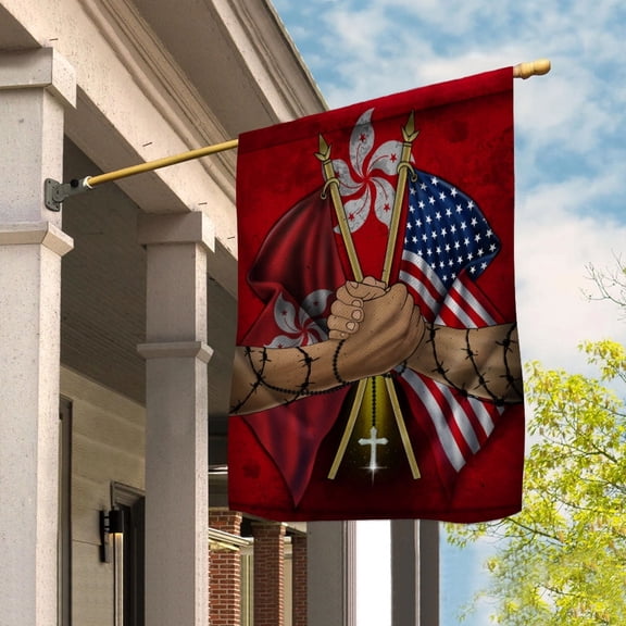 Flags Hongkongers Handshake American Flag Friendship USA Hong Kong Hongkongers Part Garden Flag, Double-Sided Decorative Outdoor Flag, Polyester Yard Flag 12 x 18 in