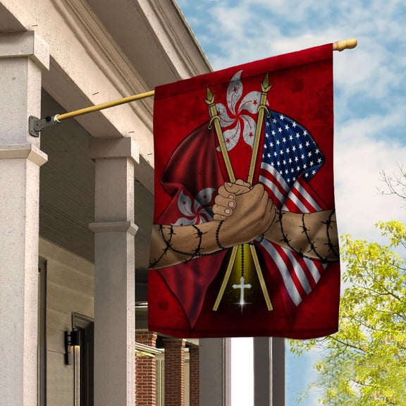 Flags Hongkongers Handshake American Flag Friendship USA Hong Kong Hongkongers Part Garden Flag (11.5x17.5) Double Sided-USA Flags Premium Polyester-Decorative Indoor Outdoor Flag