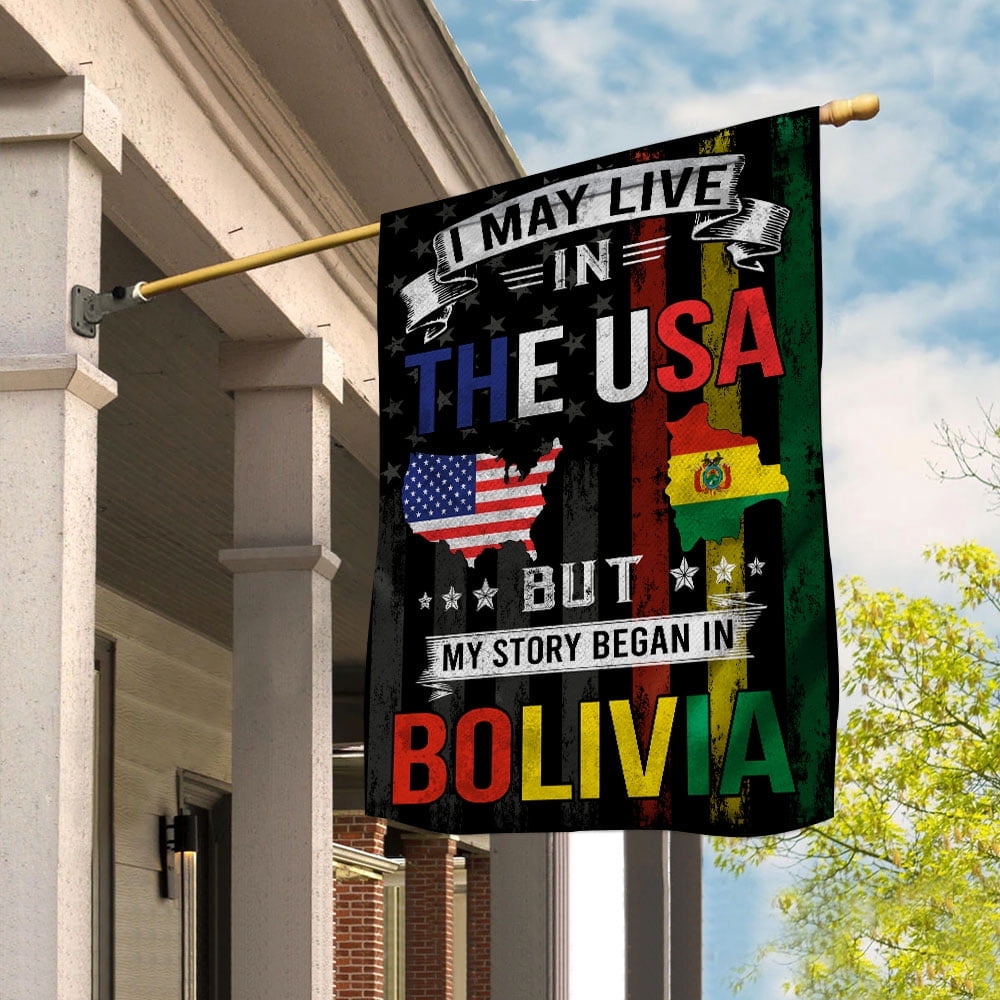 Flags I May Live in The USA But My Story Began in Bolivia Flag Proud Bolivian American House Flag, Double-Sided Decorative Outdoor Flag, Patriotic Polyester Yard Flag 29.5 x 39.5 in