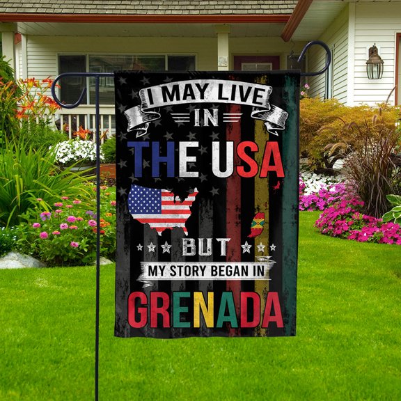 Flags I May Live in The USA But My Story Began in Grenada Flag Proud Grenadian American Garden Flag (11.5x17.5) Double Sided-USA Flags Premium Polyester-Decorative Indoor Outdoor Flag