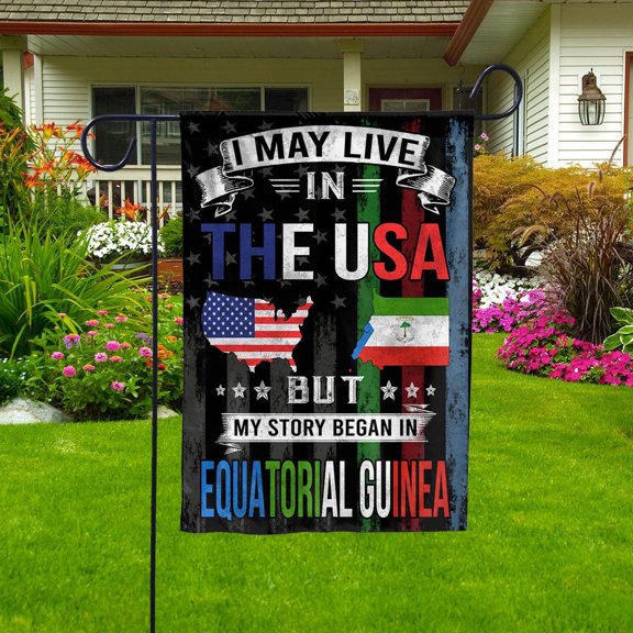 Flags I May Live in The USA But My Story Began in Guinea Flag Proud Guinean American Garden Flag, Double-Sided Decorative Outdoor Flag, Patriotic Polyester Yard Flag 11.5 x 17.5 in