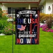 Flags I May Live in The USA But My Story Began in Norway Flag Proud Norwegian American Garden Flag, Double-Sided Decorative Outdoor Flag, Patriotic Polyester Yard Flag 12 x 18 in