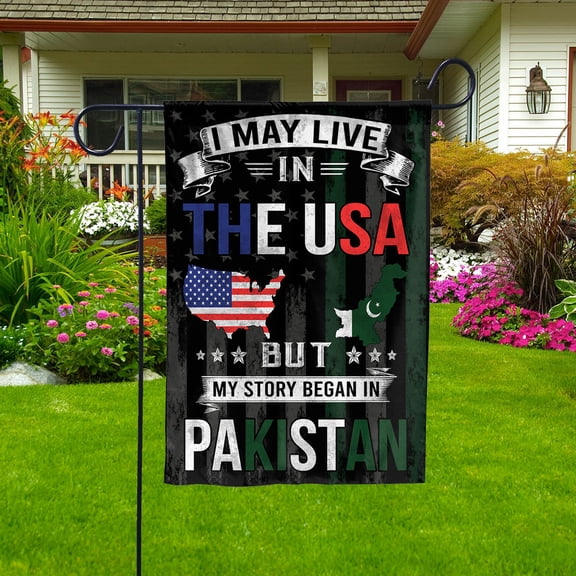 Flags I May Live in The USA But My Story Began in Pakistan Flag Proud Pakistani American House Flag (29.5x39.5) Double Sided-USA Flags Premium Polyester-Decorative Indoor Outdoor Flag