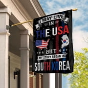 I May Live in the USA but My Story Began in South Korea House Flag, Double-Sided Outdoor Yard Decor 29.5 x 39.5 Inch