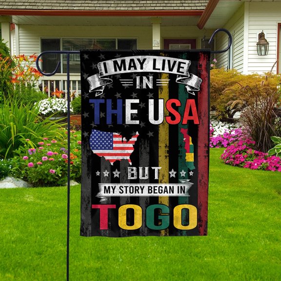 Flags I May Live in The USA But My Story Began in Togo Flag Proud Togolese American Garden Flag, Double-Sided Decorative Outdoor Flag, Patriotic Polyester Yard Flag 11.5 x 17.5 in