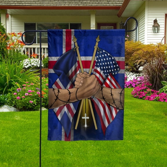 USA Iceland Friendship Patriotic Icelandic Handshake Garden Flag, Double-Sided Outdoor Yard Decor 11.5 x 17.5 Inch