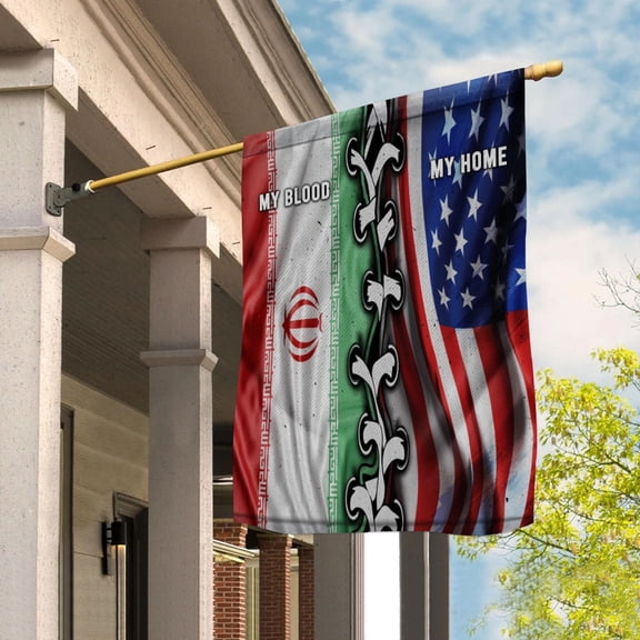Flags-Iranian American My Home My Blood Flag Iranian Part House Flag, Double-Sided Decorative Outdoor Flag, Patriotic Polyester Yard Flag 29.5 x 39.5 in