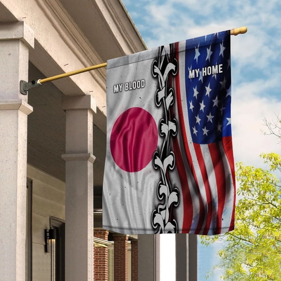 Flags-Japanese American My Home My Blood Flag Japanese Part House Flag, Double-Sided Decorative Outdoor Flag, Patriotic Polyester Yard Flag 29.5 x 39.5 in