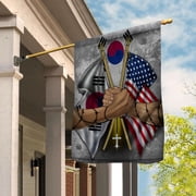 USA South Korea Friendship Patriotic Handshake House Flag, Double-Sided Outdoor Yard Decor 29.5 x 39.5 Inch