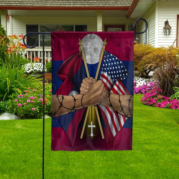 Flags Lao Handshake American Flag Friendship USA Laos Lao Part House Flag (29.5x39.5) Double Sided-USA Flags Premium Polyester-Decorative Indoor Outdoor Flag