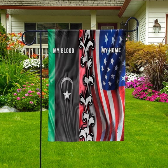 Flags-Libyan American My Home My Blood Flag Libyan Part Garden Flag, Double-Sided Decorative Outdoor Flag, Patriotic Polyester Yard Flag 12 x 18 in