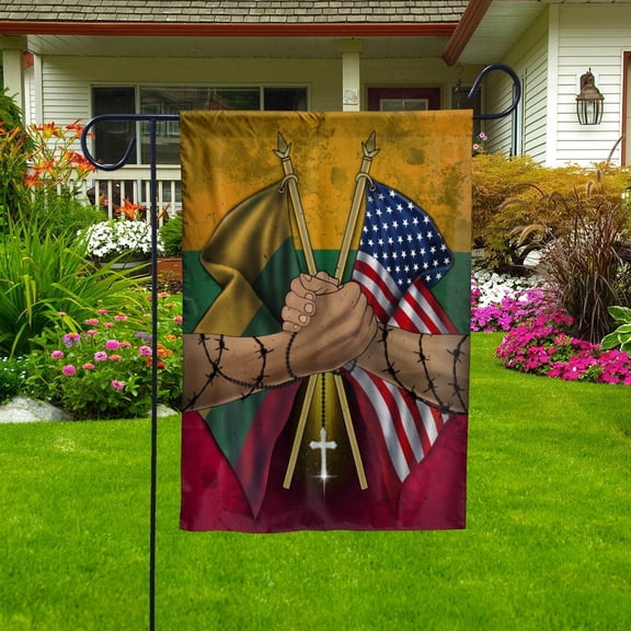 Flags Lithuanian Handshake American Flag Friendship USA Lithuania Lithuanian Part Garden Flag, Double-Sided Decorative Outdoor Flag, Polyester Yard Flag 12 x 18 in