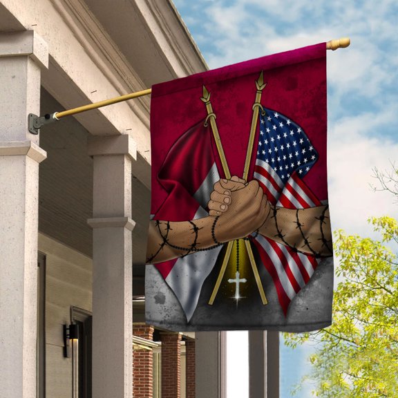 Flags Monacan Handshake American Flag Friendship USA Monaco Monacan Part House Flag (29.5x39.5) Double Sided-USA Flags Premium Polyester-Decorative Indoor Outdoor Flag