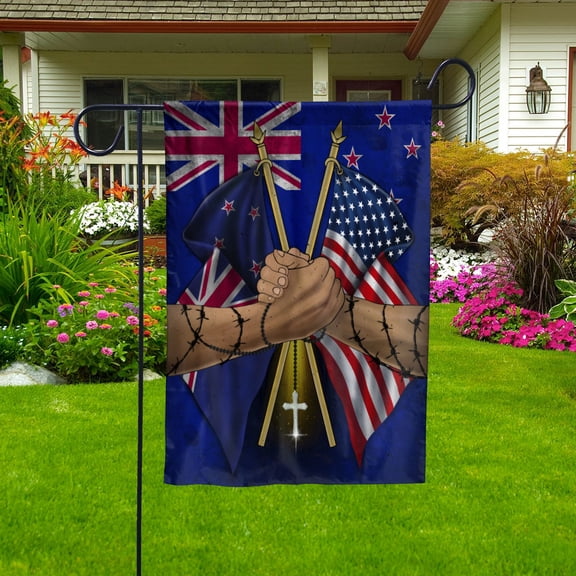 Flags New Zealand Handshake American Flag Friendship USA New Zealand New Zealand Part Garden Flag (11.5x17.5) Double Sided-USA Flags Premium Polyester-Decorative Indoor Outdoor Flag
