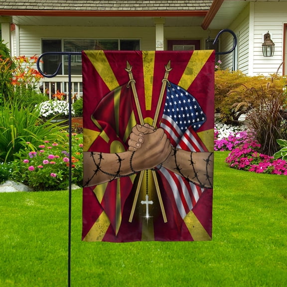 Flags North Macedonian Handshake American Flag Friendship USA North Macedonia North Macedonian Part House Flag (29.5x39.5) Double Sided-USA Flags Premium Polyester-Decorative Indoor Outdoor Flag