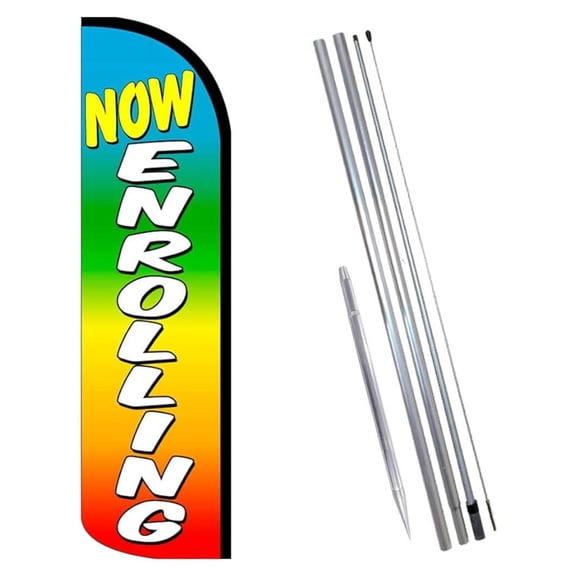 Flags Now Enrolling (Multicolor) Windless Banner Flag Kit (Flag, Pole, & Ground Mt)