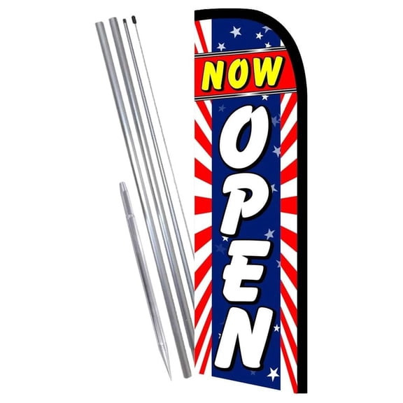 Flags Now Open Premium Windless Banner Flag Kit (Flag, Pole, & Ground Mt)