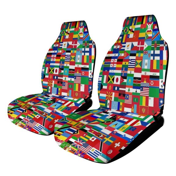 Flags Of All Countries Of The World Car Seat Cover Set Auto Front Bucket Cushion Protect Accessories 2 Piece