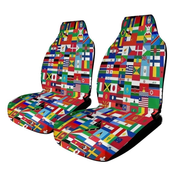 Flags Of All Countries Of The World Car Seat Cover Set Auto Front Bucket Cushion Protect Accessories 2 Piece