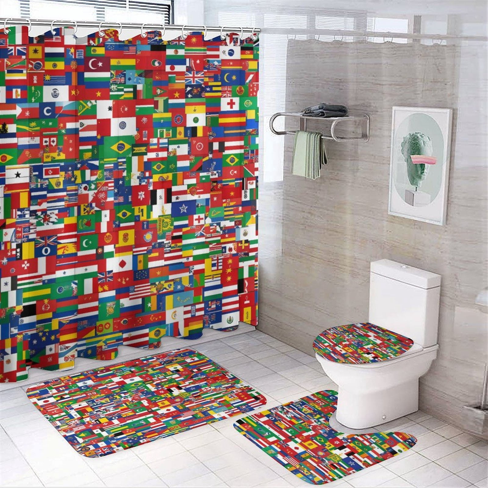 Flags Of All Countries Of The World Shower Curtain Set Modern Bathroom ...