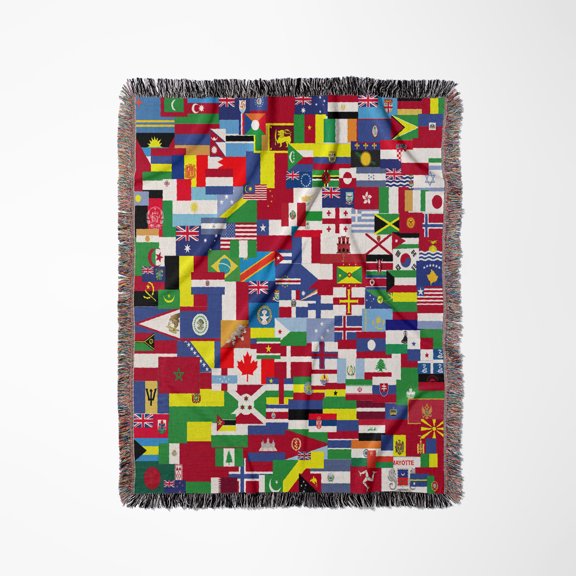 Flags Of Every Nation Make A Colorful Pattern, Woven Blanket