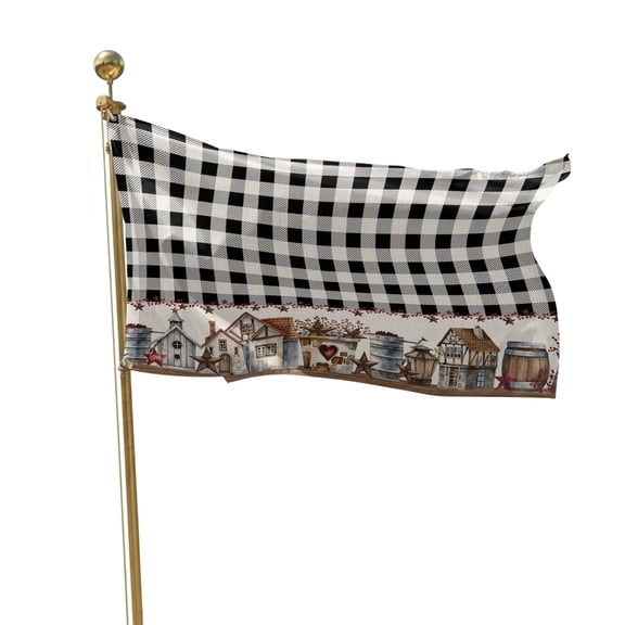 Flags for Outside 2x3 ft Barn Star Farmhouse Outdoor Flags Double Sided Grommets House Banner Black Buffalo Plaid Patio Yard Flag for Outdoor Flying Party Porch Garden Decorations Indoor