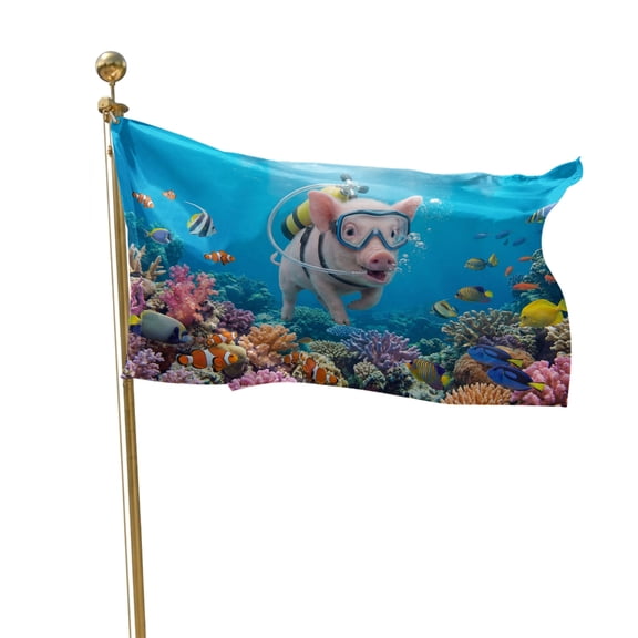 Flags for Outside 2x3 ft Diving Pig Outdoor Flags Double Sided Grommets House Banner Funny Animal Fish Coral Ocean Seafloor Patio Yard Flag for Outdoor Flying Party Porch Garden Decorations