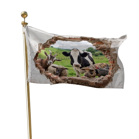 Flags for Outside 2x3 ft Farm Animal Outdoor Flags Double Sided Grommets House Banner Broken Wall Pasture Landscape Patio Yard Flag for Outdoor Flying Party Porch Garden Decorations Indoor