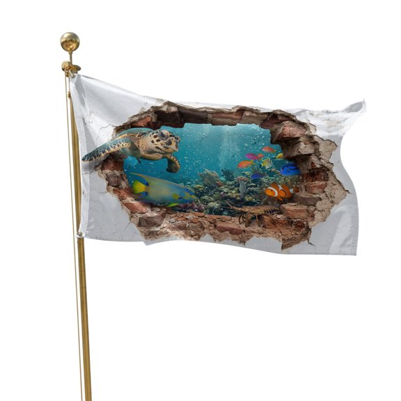 Flags for Outside 2x3 ft Marine Life Outdoor Flags Double Sided Grommets House Banner Broken Wall Tropical Fish Turtle Patio Yard Flag for Outdoor Flying Party Porch Garden Decorations Indoor